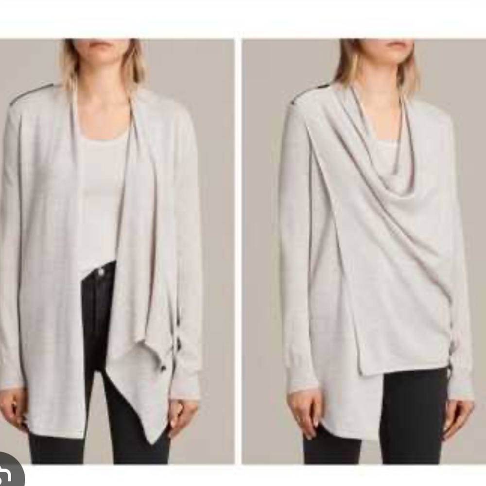 All Saints Raze Drina Cardigan Cotton Cashmere Blend Cream Grey size 8